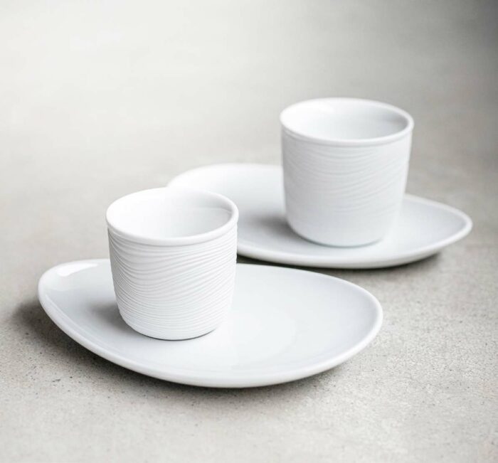 maison cyna - set café double paroi granit - déco WAVE + sous tasse assymetrique - 1